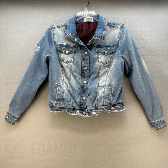 BKE Jackets & Blazers - BKE Denim Jean Jacket Women's S Blue and Red Plaid Fully Reversable Preppy
